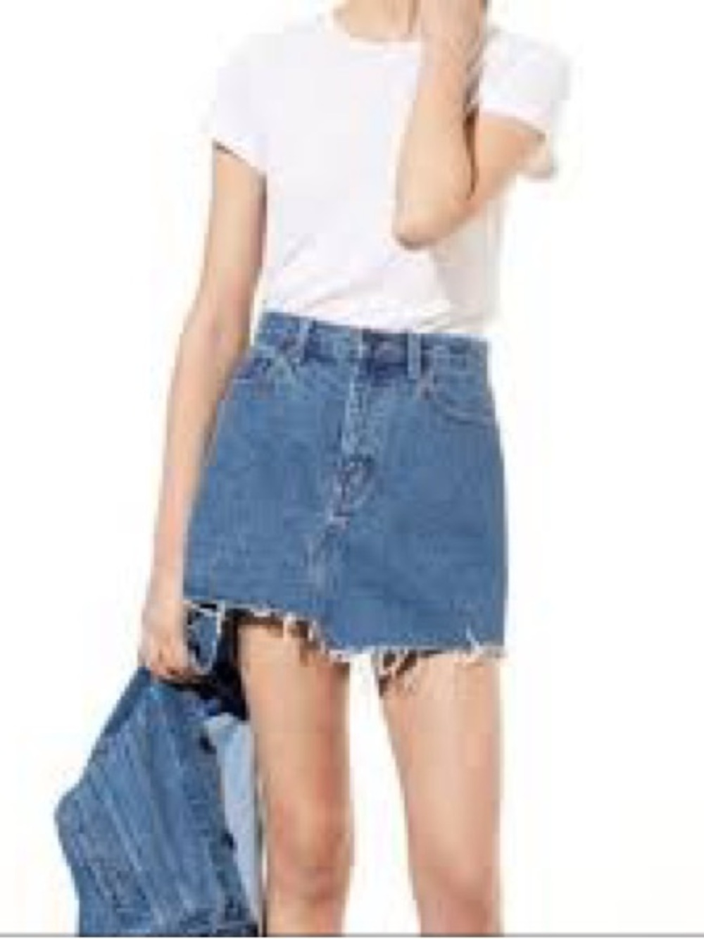 TNA Blue Denim Mini Skirt with Frayed Hem